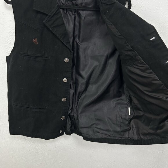 Wyoming Traders Black Denim Western Cotton Vest Mens M Button Up Rodeo Pockets - Picture 8 of 11